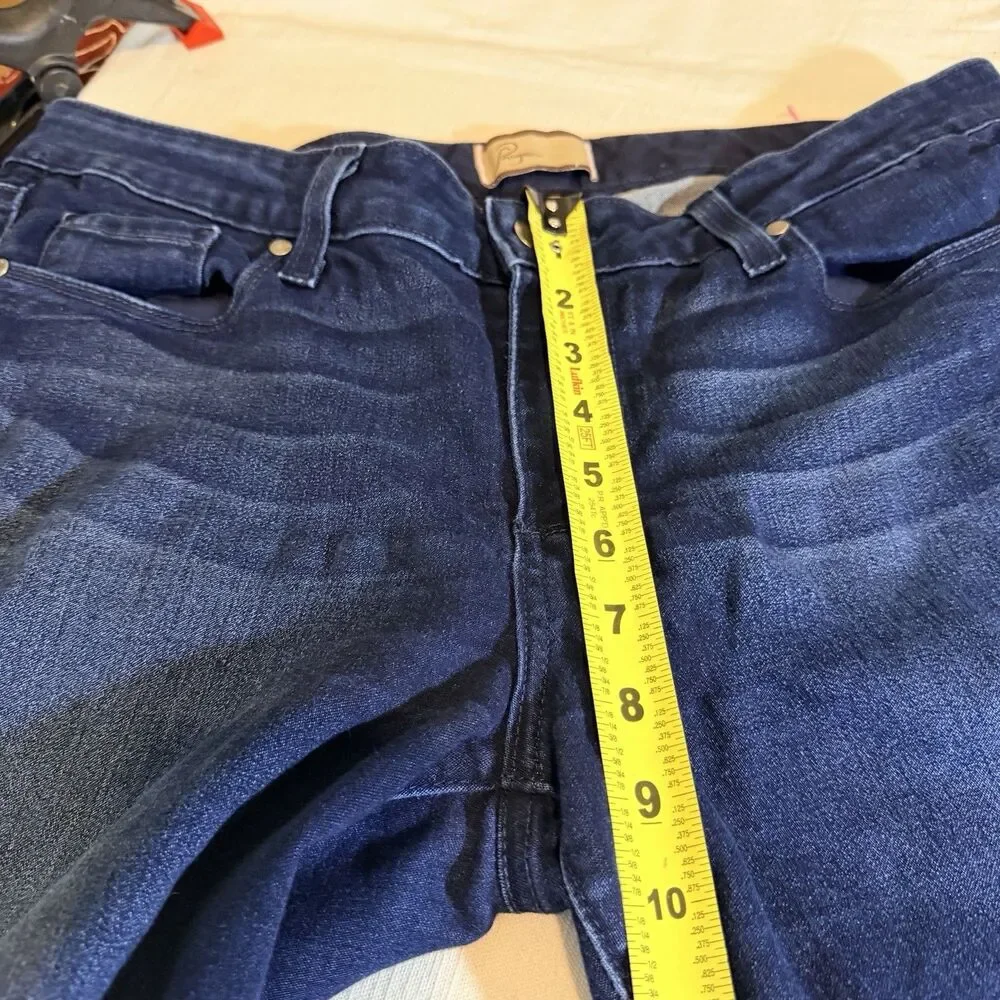 PAIGE Peg Skinny Jeans Blue Denim Size 31 Mid Rise Stretch Dark Wash Pucker PICS